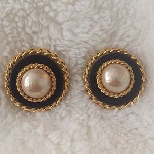 Chanel Black and Golden Earrings w/ Faux Pearls